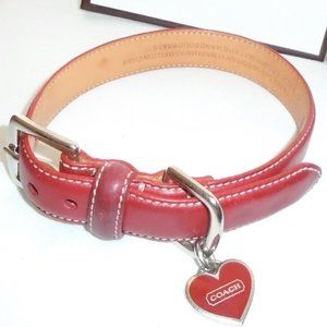 COACH RED SMOOTH LEATHER HEART CHARM DOG PET COLLAR SIZE SMALL 4000
